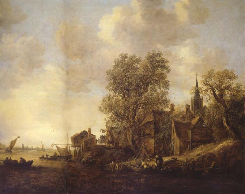 REMBRANDT Harmenszoon van Rijn View of a Town on a River Germany oil painting art